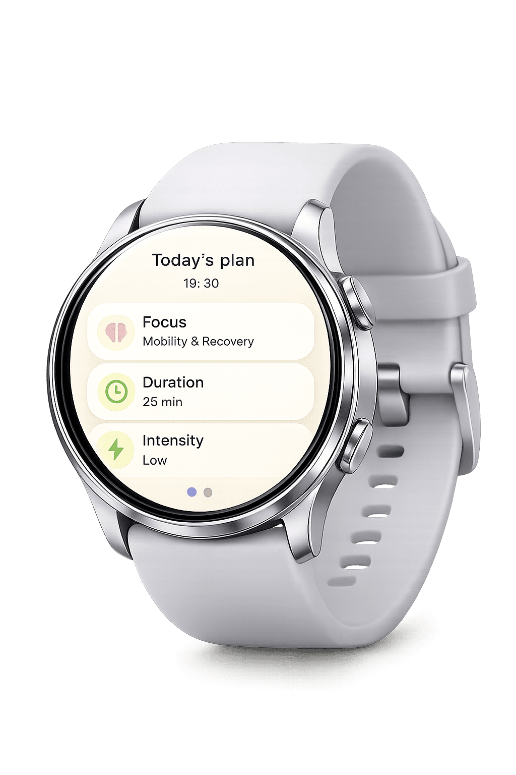 Zura auf einer Smartwatch — aktuelle Herzfrequenz: 86 Schläge pro Minute; Status: aktiv